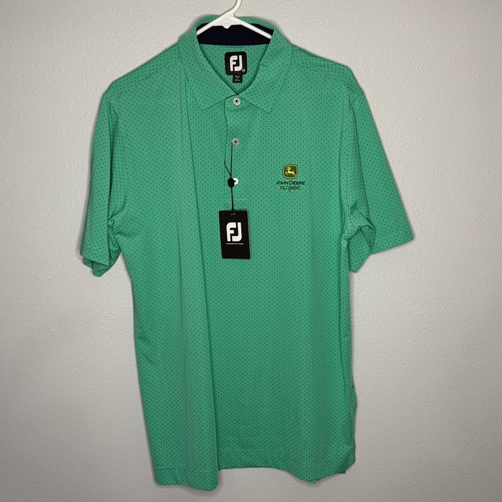 FootJoy John Deere Classic PGA Golf Polo Shirt Polka Dot Green with Navy dots M